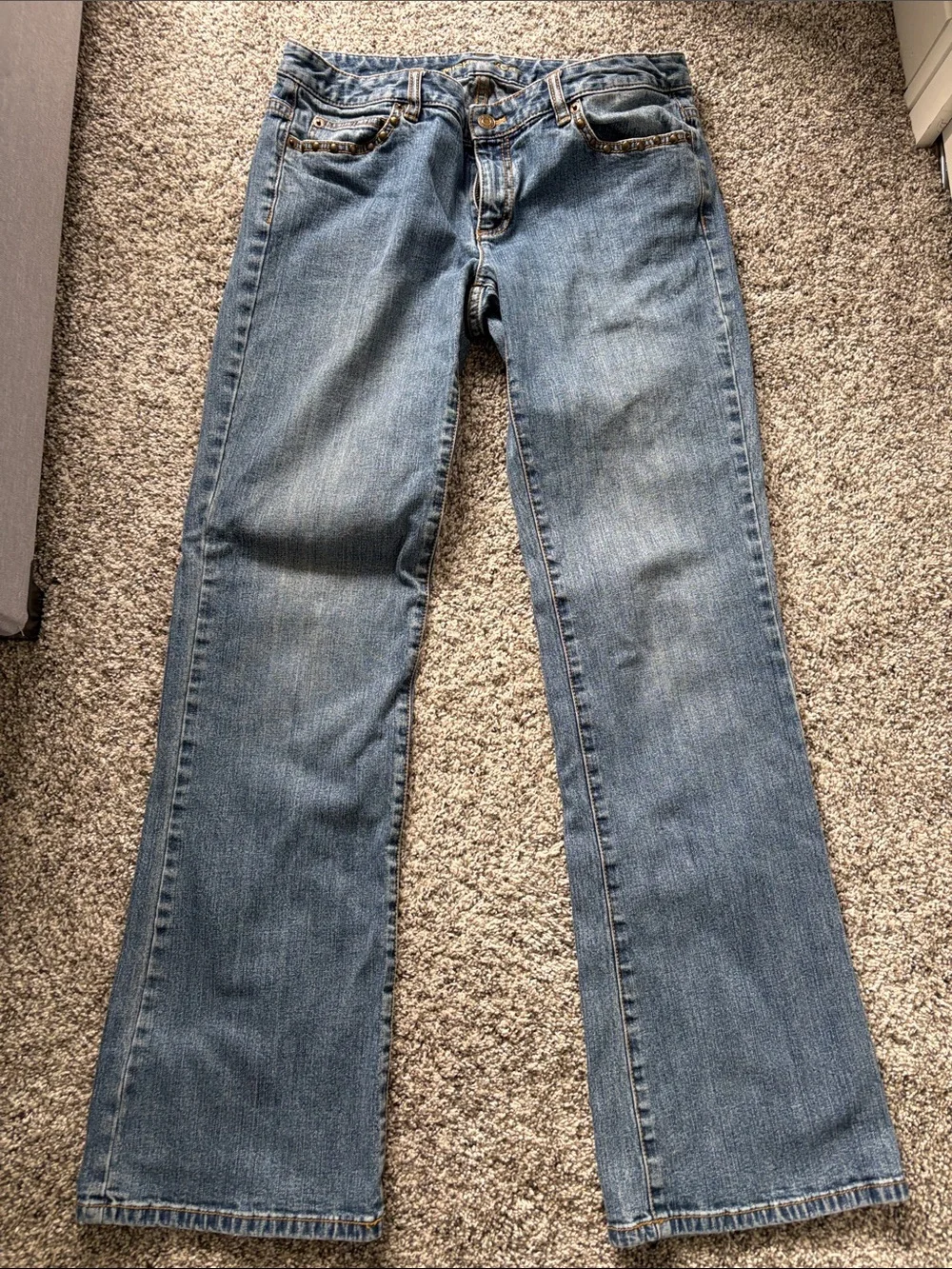 Michael‎ Kors Women's Blue Bootcut Jeans size 10 Low-rise Studded Cotton Pockets